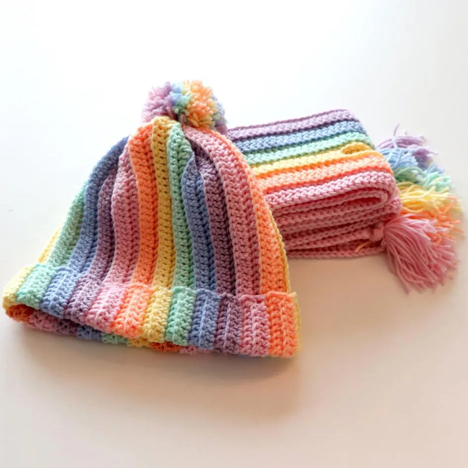bobble hat & rainbow scarf crochet pattern
