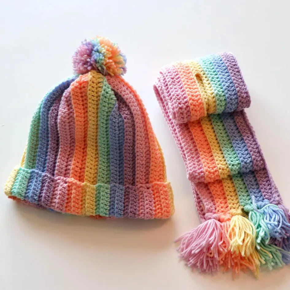 bobble hat & rainbow scarf crochet pattern