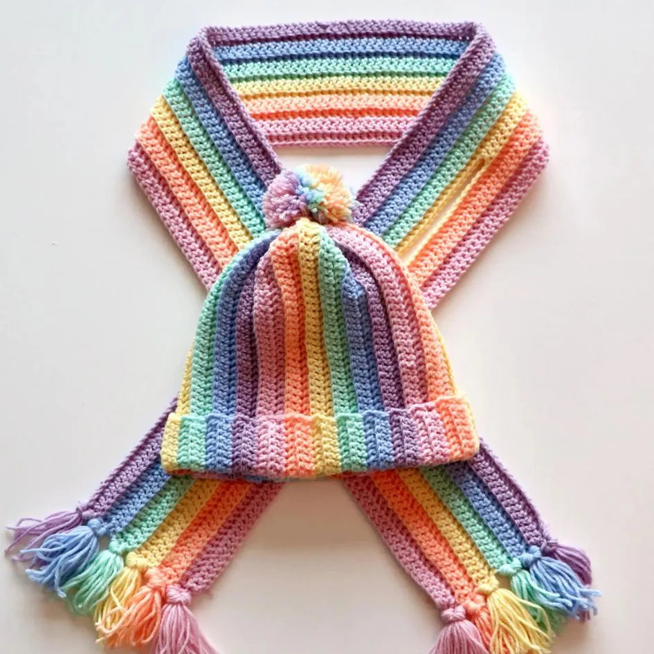 bobble hat & rainbow scarf crochet pattern